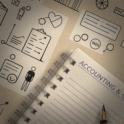 Notebook labeled Accounting & Consulting with infographic sketches accounting-and-consulting-notebook-infographic